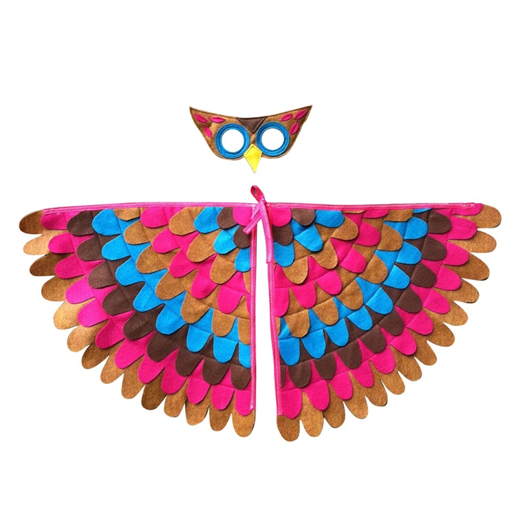 We Are Little Crazy Bird Colorful Feather Children Halloween Dress Up Creative Wings And Face Mask Cosplay Cloak Set