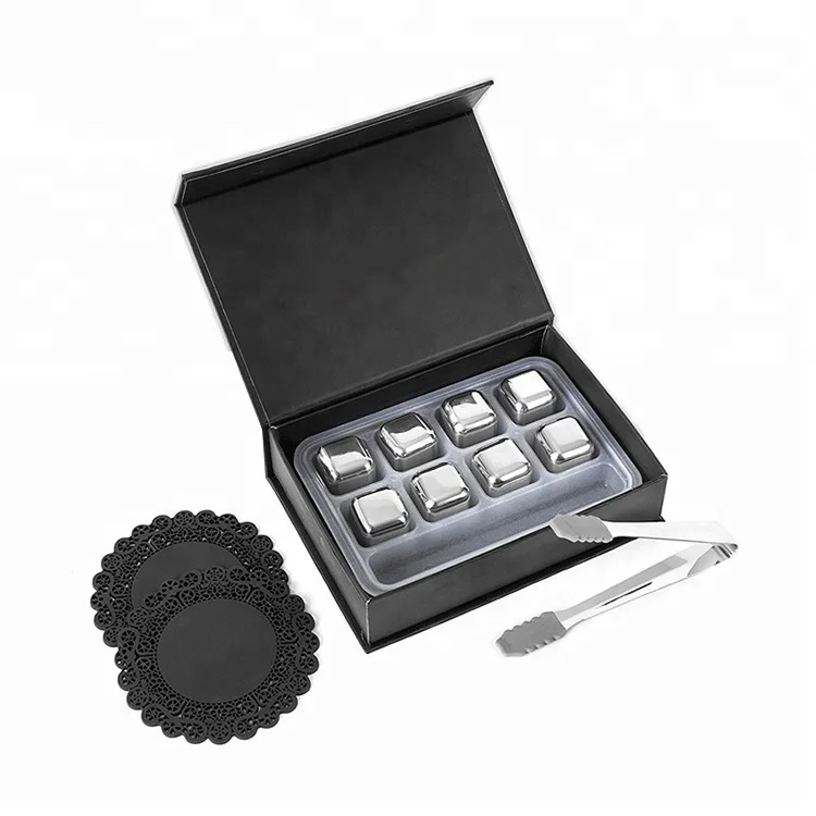 Подарочный набор ледяных камней охлаждающие камни многоразовые кубики льда из нержавеющей стали с щипцами для и подарочной коробкой