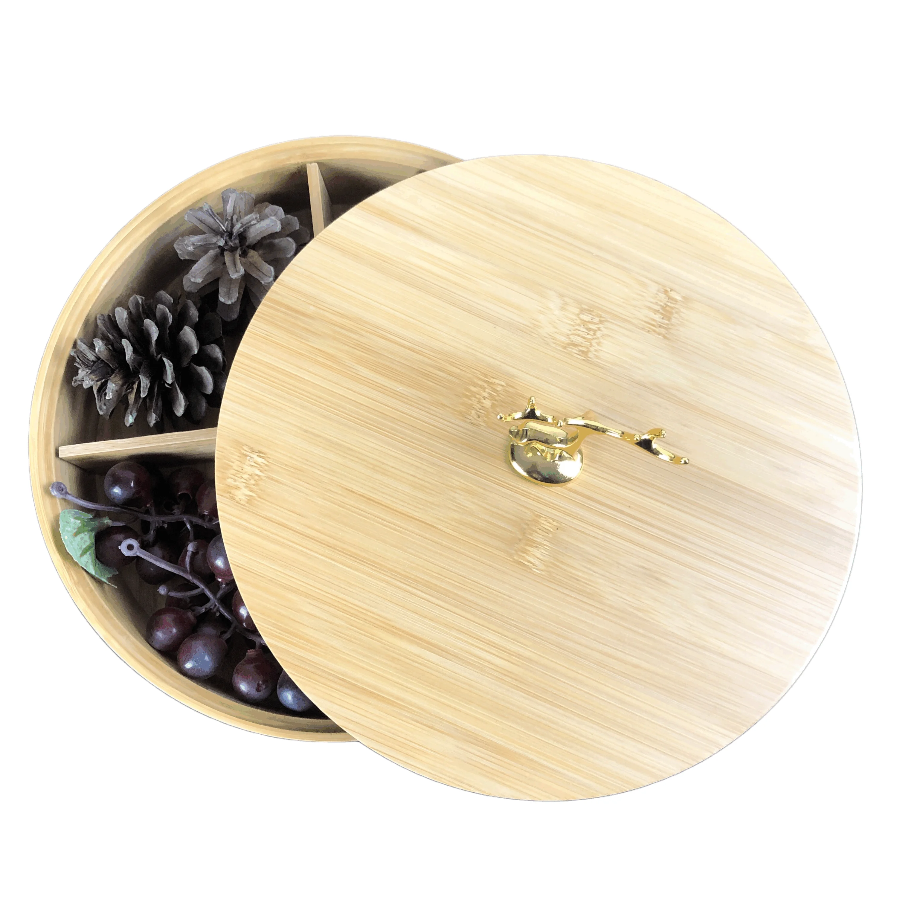 Handmade Snack fruit tray with lid bamboo storage box wooden food organizer Dried fruit tray box
