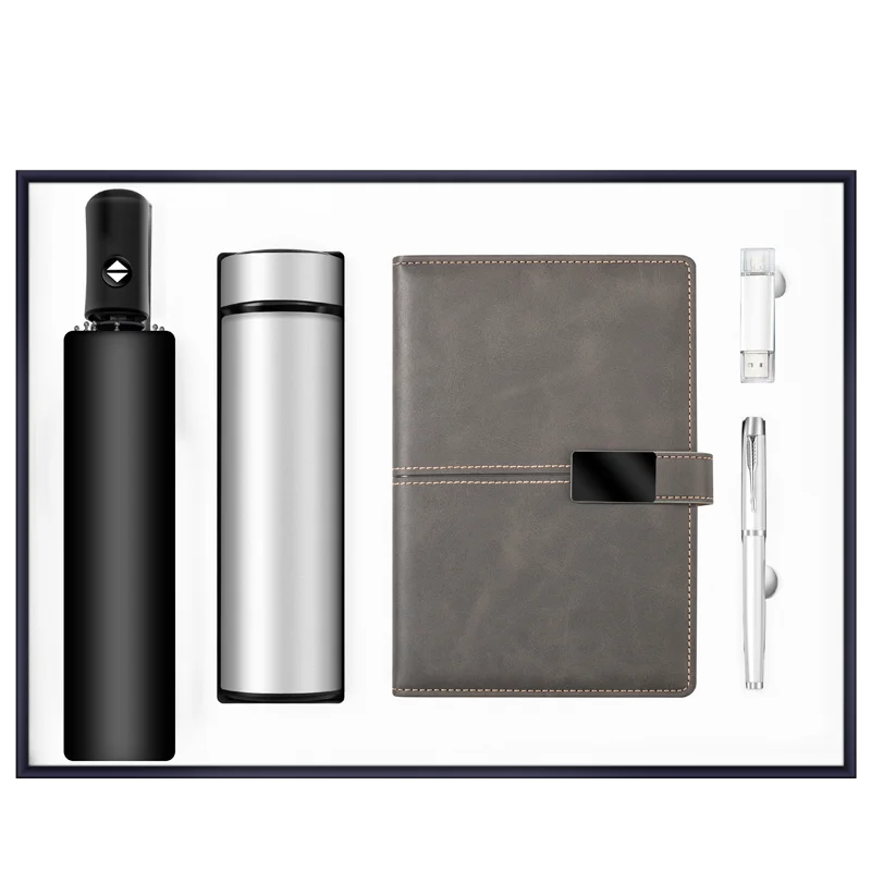 Custom Logo Umbrella Premium Corporate Office Notebook Gift Set With Pen and Usb Flash Drive