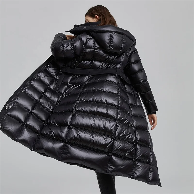 High quality women long shiny puffer jacket plus size ladies winter goose down jacket