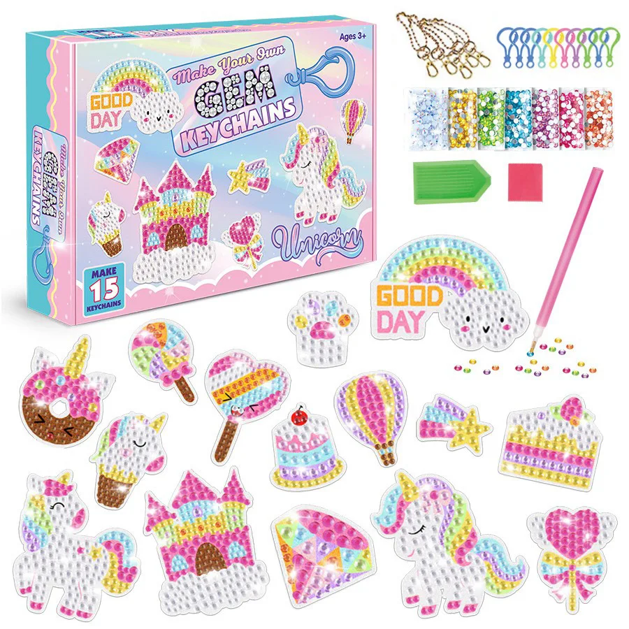 Gem Art Kids Diamond Gem Painting Kit with 5D Gem Keychain Girl Toy Easter Valentine Gift