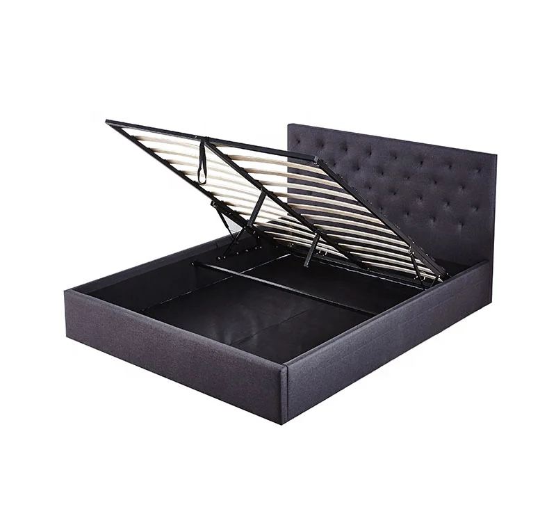 king size light grey fabric upholstered ottoman gas lift storage bed for bedroom furniture