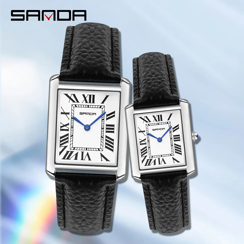 SANDA 1108 classic wholesale unisex quartz watch love Couple rectangle lover Leisure business wrist watch manufacturers in china
