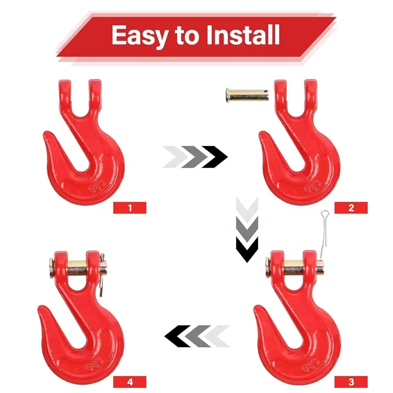 FULE Top-Rated Safety Black Self Locking For Chains Grab Hook Shortening With Lock Sling Self Lock Red Grab Clevis Hook