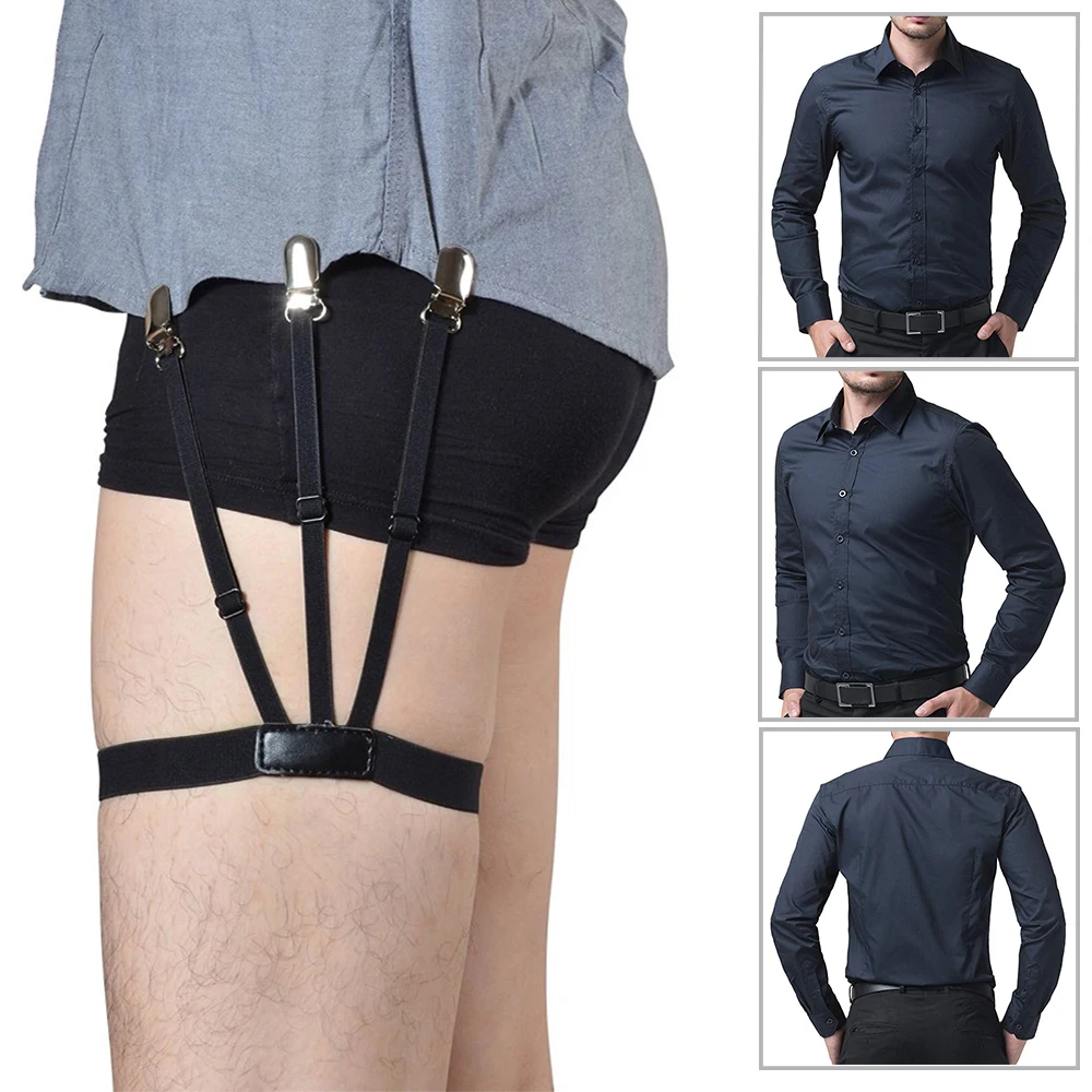 1 Pair Men Stays Belt with Non-slip Locking Clips Keep Shirt Tucked Leg Thigh Suspender Garters Strap