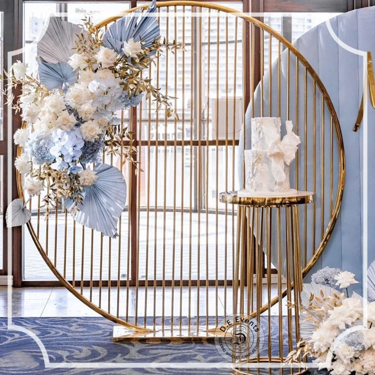 Wedding supplier wholesale sale gold color square flower metal stand wedding arch door backdrop