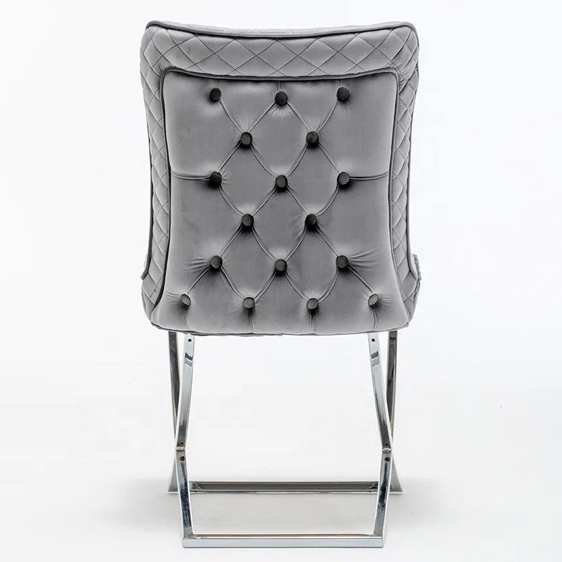 
Velvet fabric dark grey cross stainless dining chair 