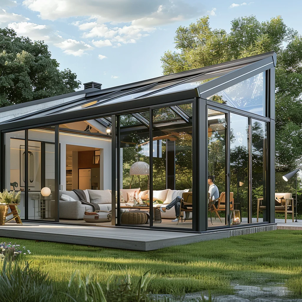 Modern Glass Houses Sunshine Room Outdoor Garden 4 Season Aluminum Sunroom Free Standing Solar Green Houses Prefab Construction