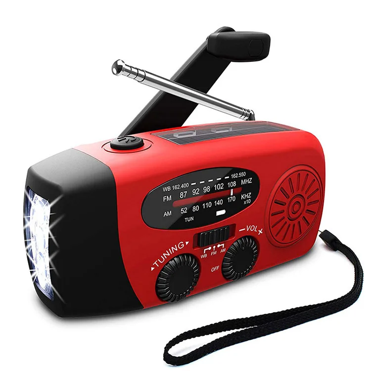 In Stock Portable Rechargeable Emergency Solar Hand Crank 2000mah WB / NOAA Radio with Phone Charger and LED Torch FM Radio
