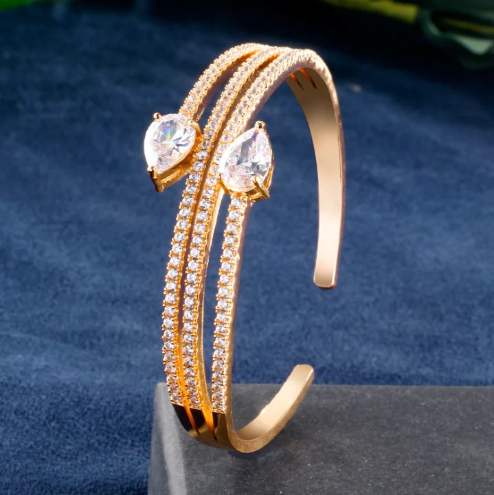 Hot Sales Fashion Hot Brass Gold Plated Crystal Bangle Bracelet Multi Hoop Cuff Open Bracelet