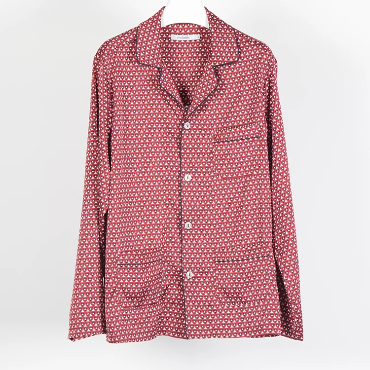 
New products print pajama set 2 colors satin silk long sleeve homewear for men 