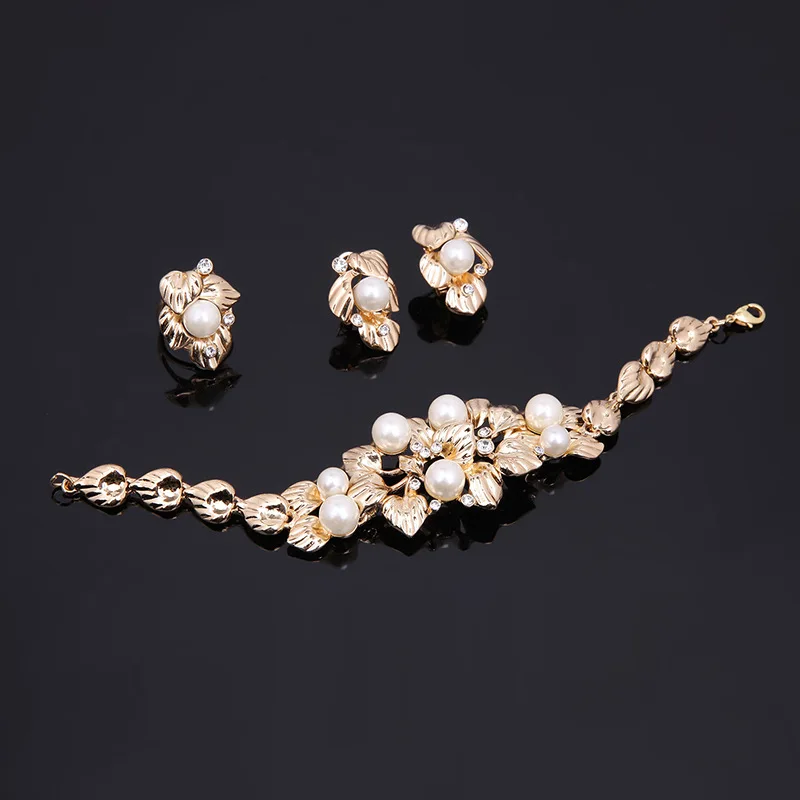 Роскошные золотые Ювелирные наборы для женщин, африканские Ювелирные наборы с жемчугом, свадебный комплект ювелирных изделий SJT4358