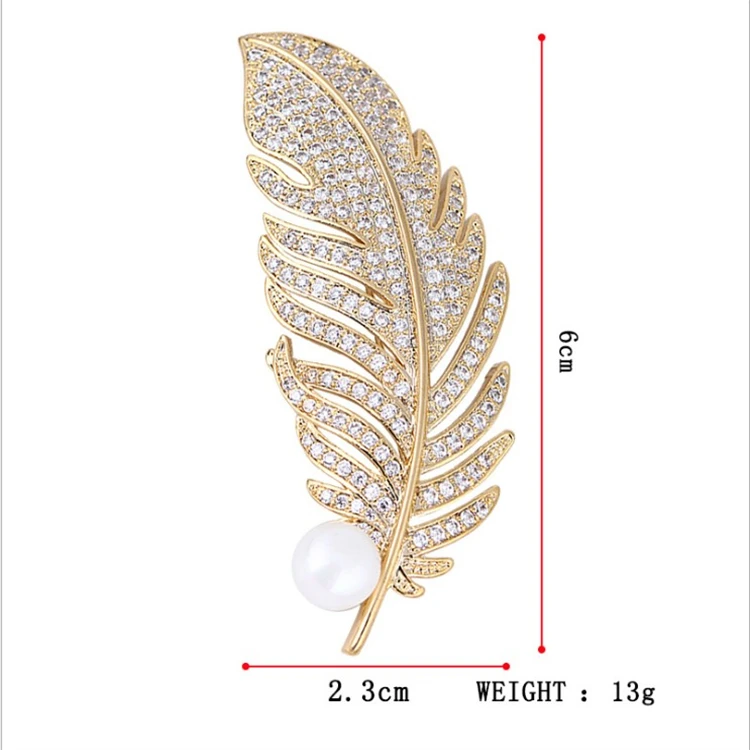 European and American fashion atmospheric feather leaf brooch clothing accessories men and women rhinestone alloy brooch