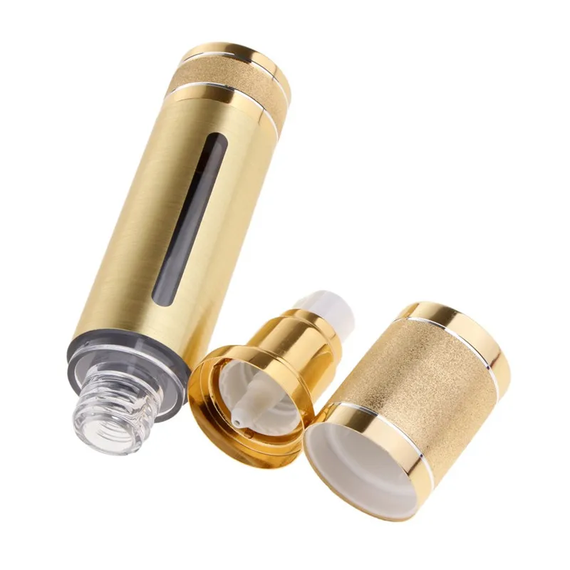gold rolling sand airless pump bottle 30ml satin finished airless pump bottle 15ml with window shiny packaging bottle for cream