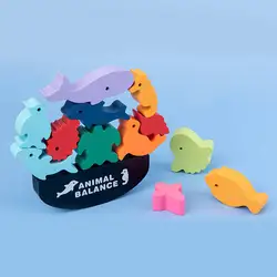 2022 kids wooden colorful balancing block toy animal balance building blocks for kids toys