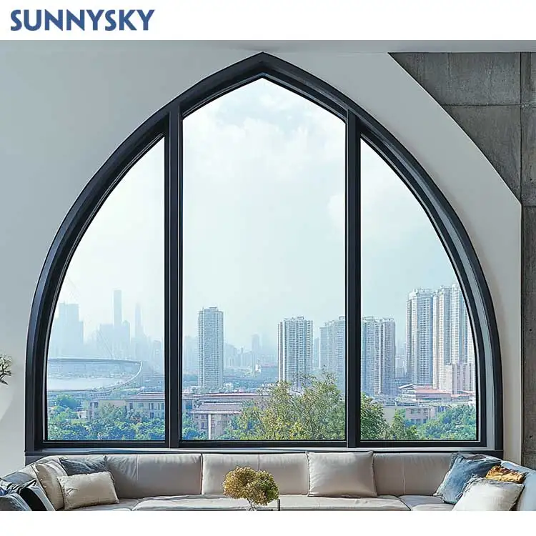 Sunnysky Custom Aluminum French Decorative Tempered Glass arch window semi-circle windows For House