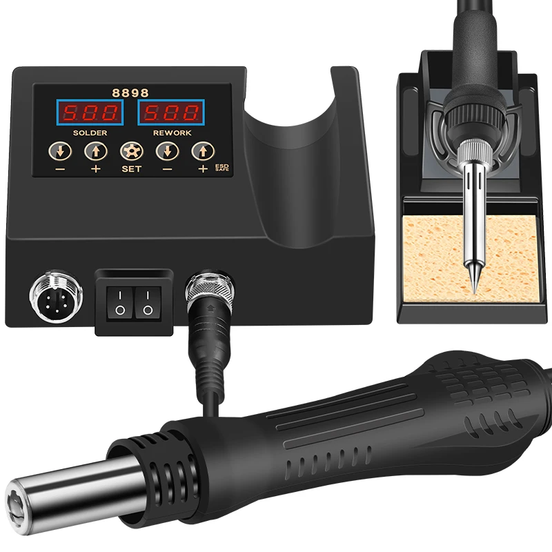 2 In 1 Multifunctional Hot Air SMD BGA Rework Station Hot Air Gun Soldering Station with Adjustable Temperature and Air Volume