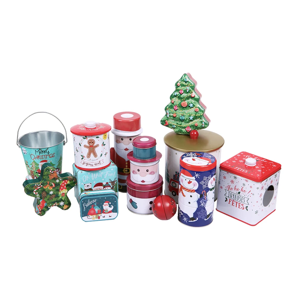 Premium Christmas Tinplate Cookie Tins Set Decorative Cookie Gift Tins, Candies Biscuits Treat Boxes Santa Claus Cookie Tin Can
