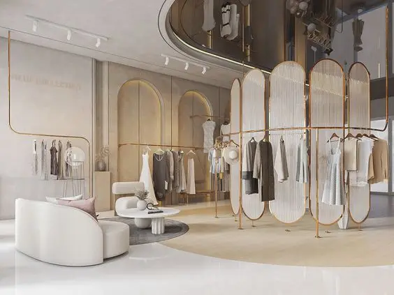 Luxury Shop Fittings and Display Boutique Furniture Custom Gold Display Rack Clothing Store Display for Fashion Ladies Shop