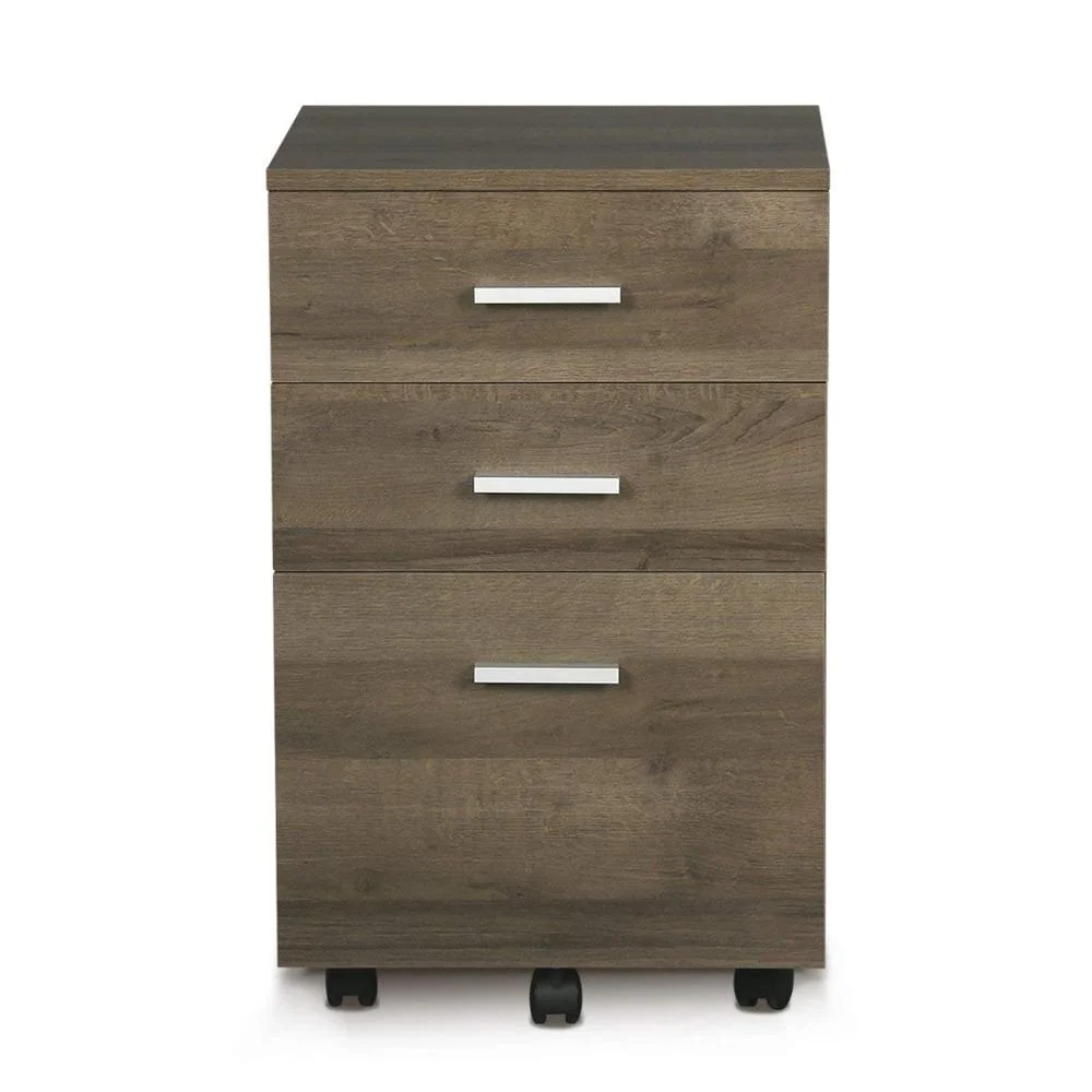 Rustic Wood File Cabinet with Drawer Mobile Rolling Printer Stand & Open Storage Shelf for Office Equipment & Workshop Use