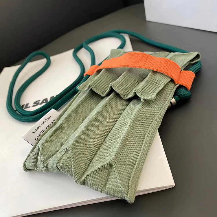 Factory Custom Fashion Crochet Solid Pleated Knit Cell Phone Bag