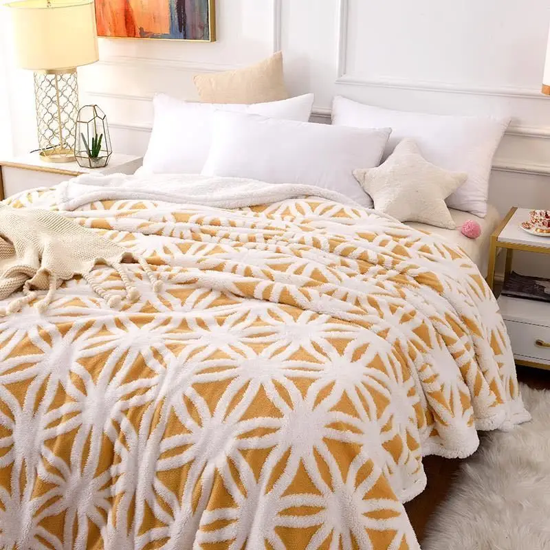 Shock Price Sherpa Wool Blanket Super Plush Lightweight Throw Blanket Compound Jacquard Comfortable Soft Blanket