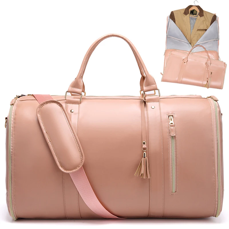 Custom Pink Duffle Bag Garment Pu Leather Travel Bag Suite Case Travelling Bags Luggage For Women