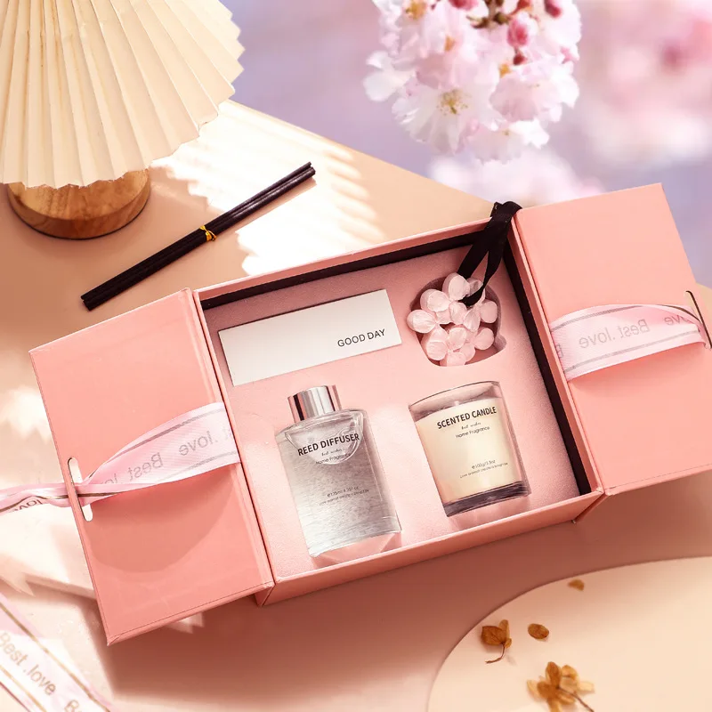 Luxury Cherry Blossom Scented Candle Aromatherapy Essential Oil Gift Set
