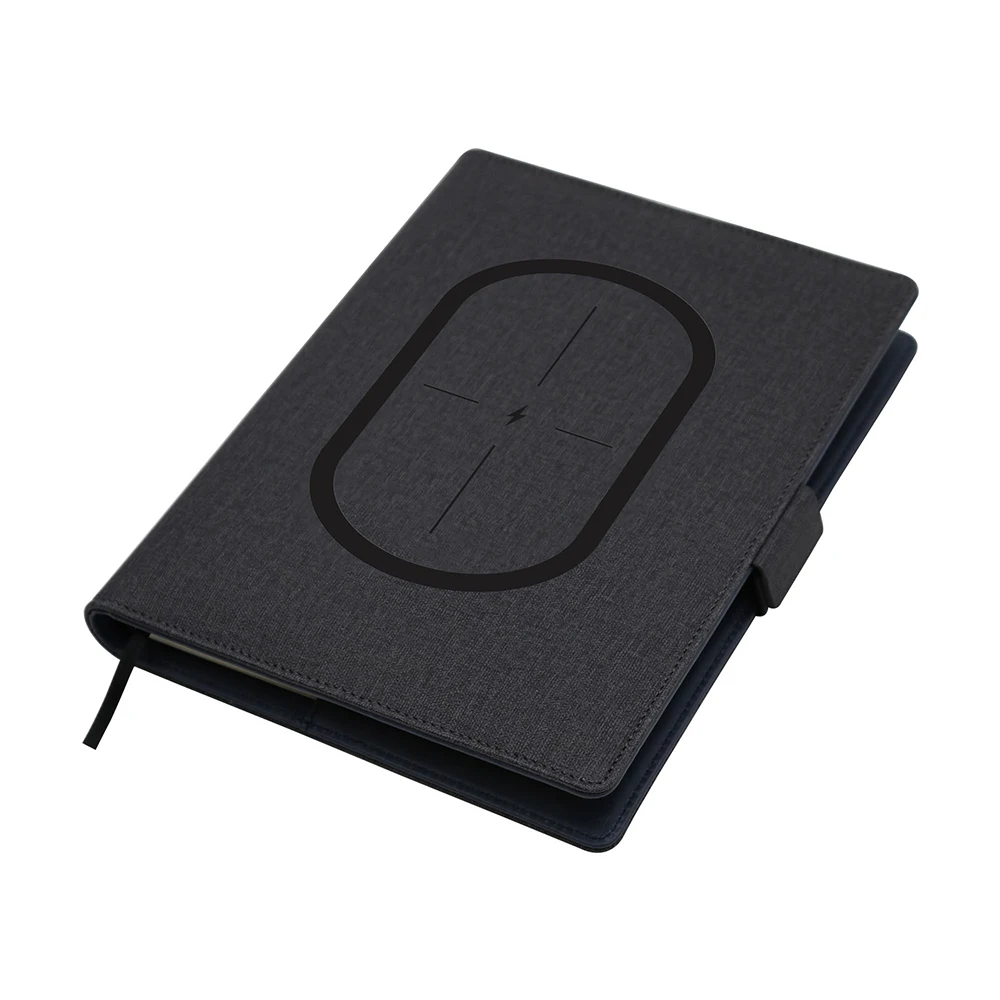 New business gift sets pu leather high quality A5  Powerbank  Notebook 8000mA Wireless Charger Planner with Phone Holder