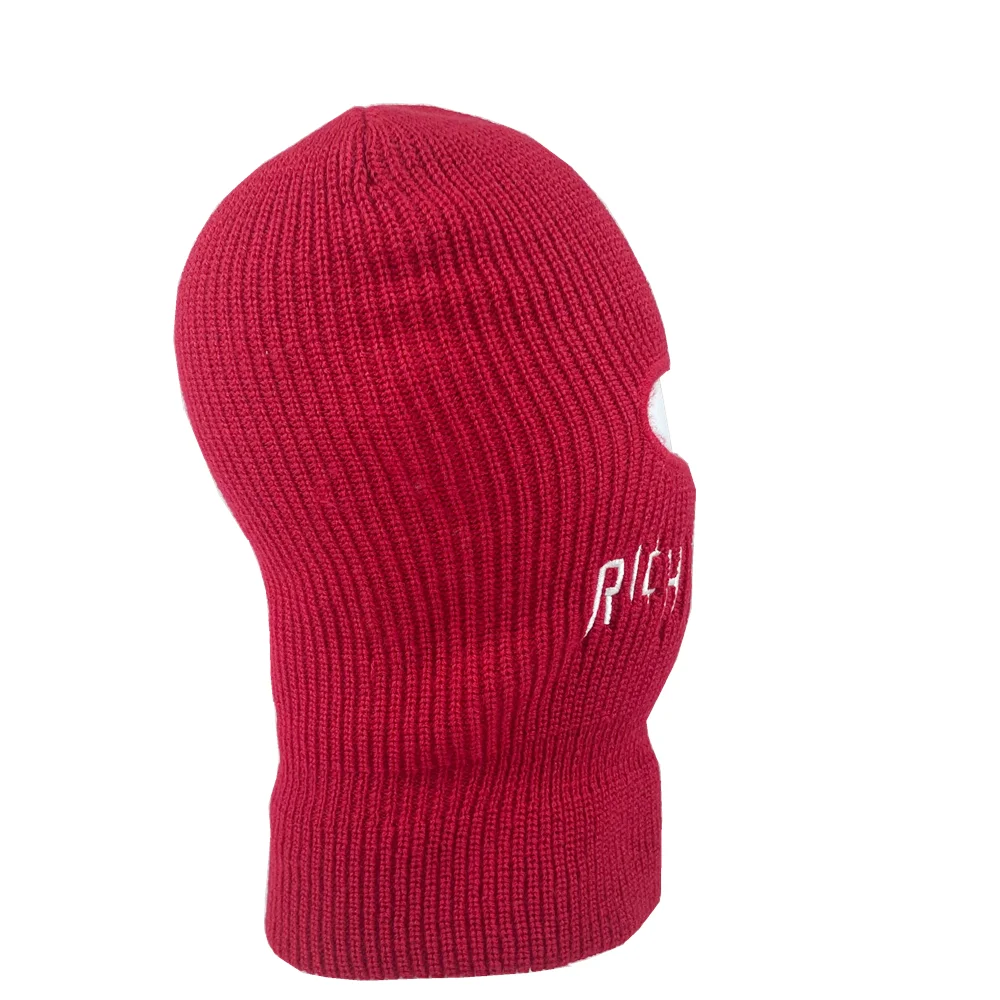 Custom Embroidery logo Full Face Cover 1 hole knit  balaclava designer knit hat beanie ski mask