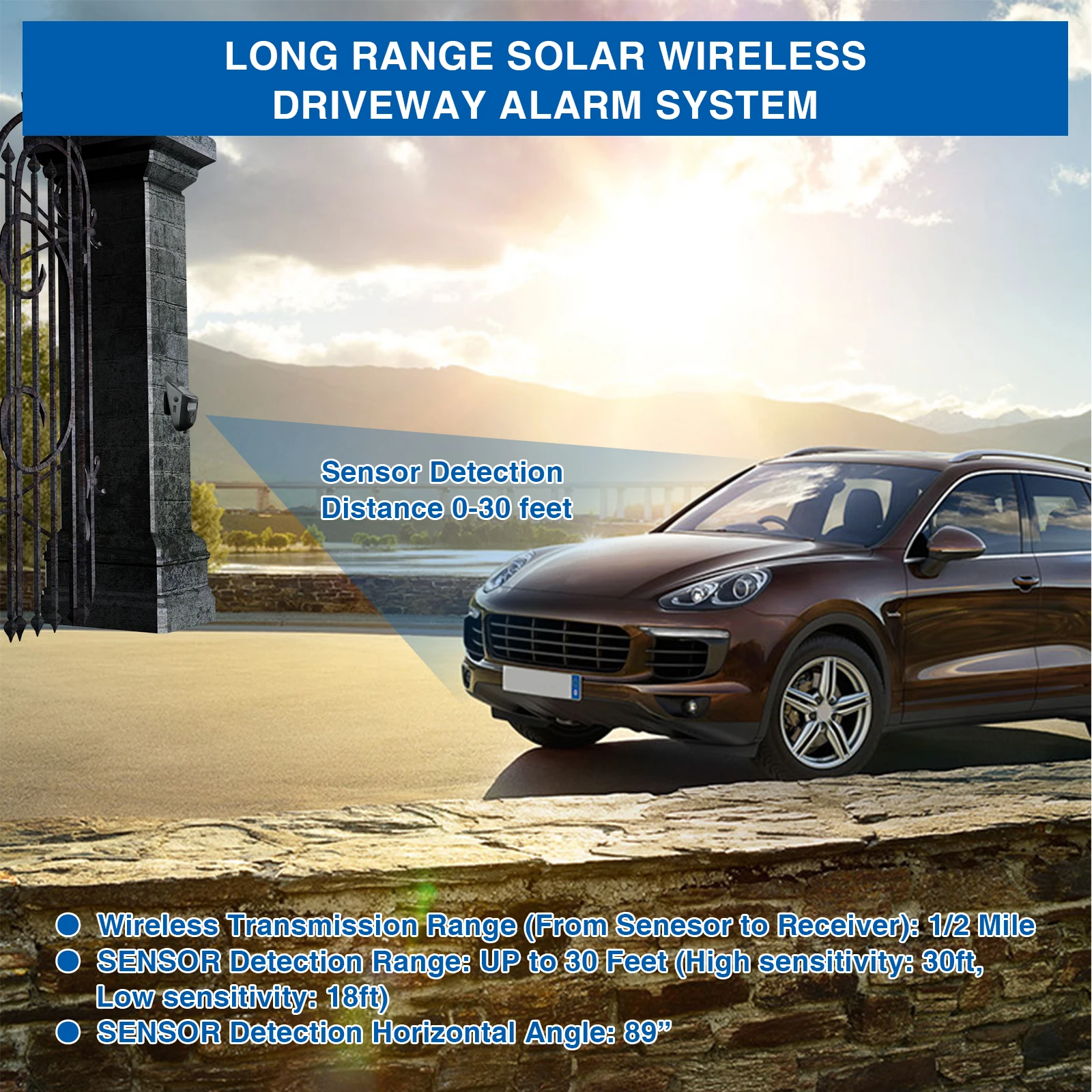 Long Range Wireless Security Motion Detector Driveway Alarm Portable Door Chime Bell Alert Outdoor Waterproof