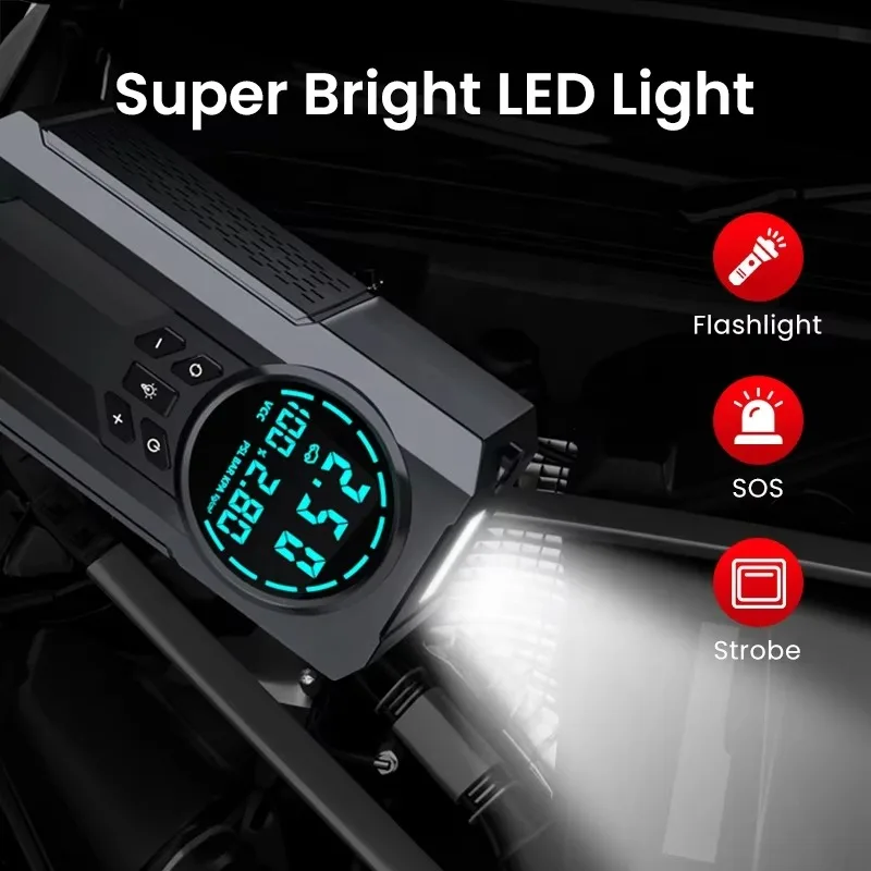 4-in-1 Portable Car Emergency Jump Starter Battery Booster 15000mAh Lithium Battery with Power Bank Tire Inflator Pump LED Light