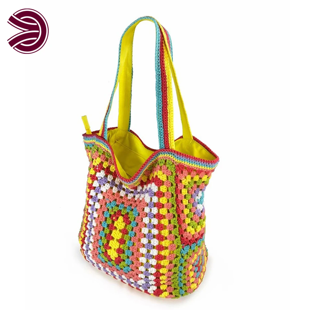 New Design Popular Casual Custom Large Capacity Hand Knit Granny Square Boho Handmade Crochet Tote Bags For Women