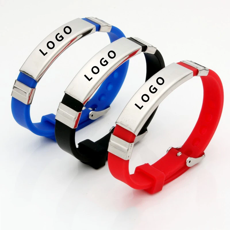 Environmentally Friendly Custom Ajustable Belted Bangles Colourful Carve Rubber Silicone and Stainless Steel Letter Bracelet