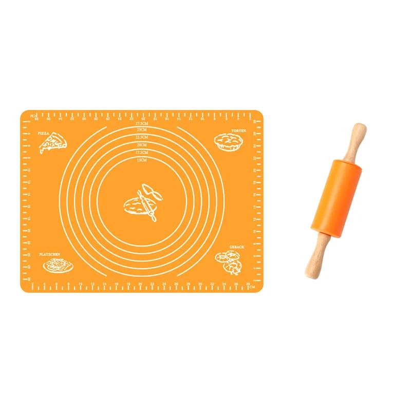 
Kitchen Tool Wooden Silicone Rolling Pin and Thick Silicone Kneading Pad Set 