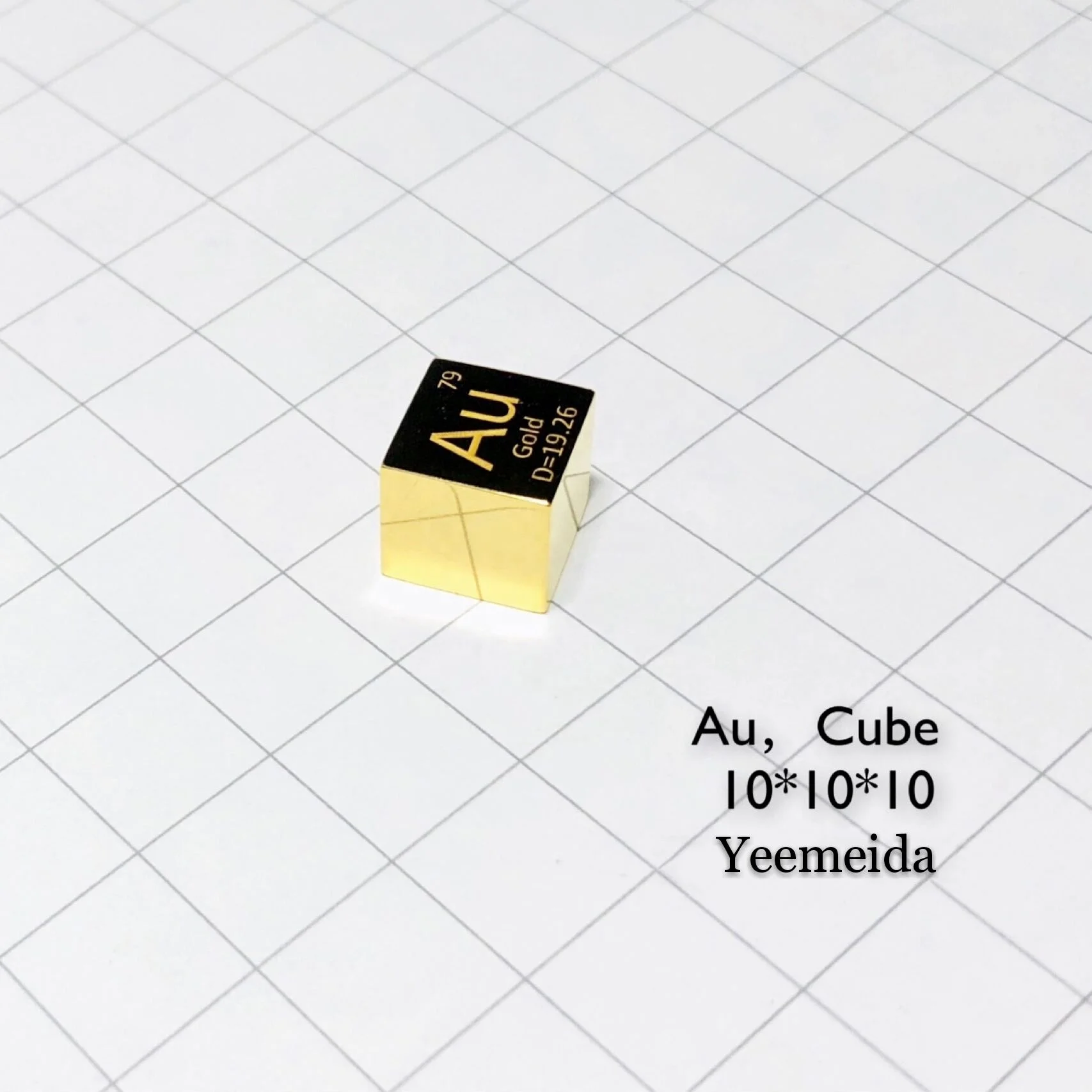 10 X 10 X 10mm 6-Sided Mirror Polished Metal Aurum Cube Periodic Table Of Elements Cube (AU 99.99%)