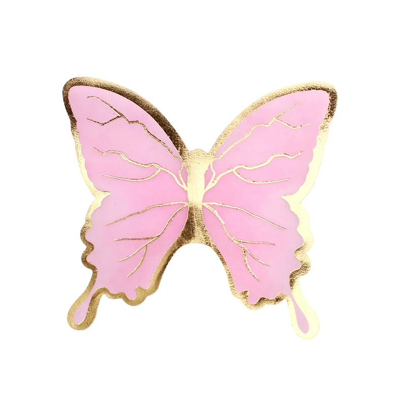 Hot Paper Butterfly Cake Decoration for Birthday Party Wedding Supplies Customized Pink Gold Butterfly Cake Toppers
