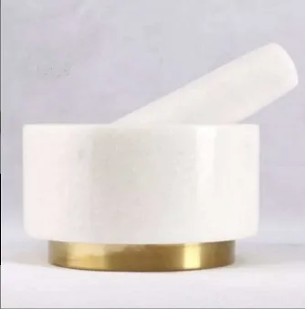 Black Marble Mortar and Pestle with copper base  size 14*8 cm