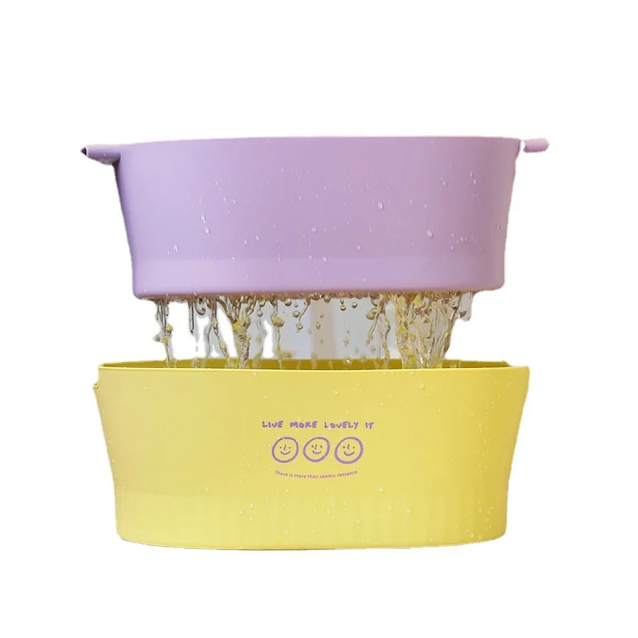 Fashion Large Size Double Layer Vegetable washing bowl Fruit Drainer Kitchen Storage Plastic Drain Basket