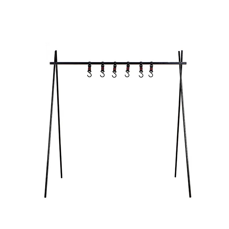 Outdoor camping portable carrying hook rack folding tripod camping barbecue tools large shelf
