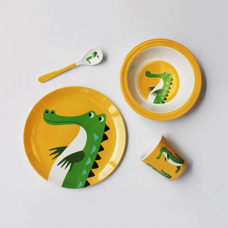 BPA Free Custom Print Dinner Set Bamboo Fiber Kids Dinnerware