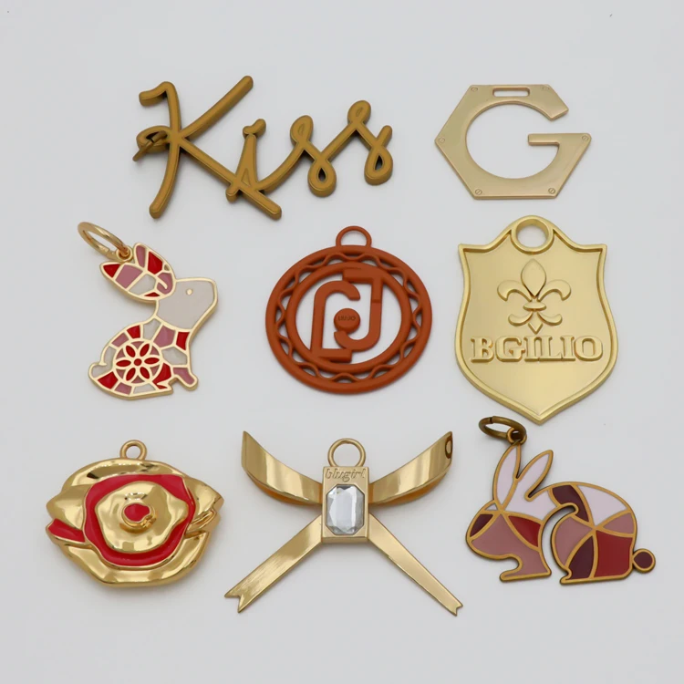 High quality zinc alloy fashion decorative various size professional printed logo brand name custom bag handbag metal tags