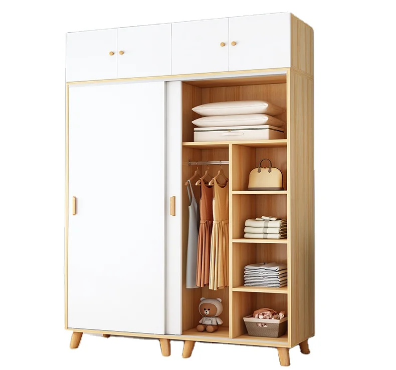 
Bedroom modern minimalist rental room small apartment simple sliding door hanging wardrobe 