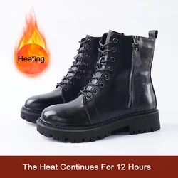 Fashion Genuine Leather Women Martin Boots Feet Warm Temperature Regulating Rechargeable Battery Electrical Heated Shoes