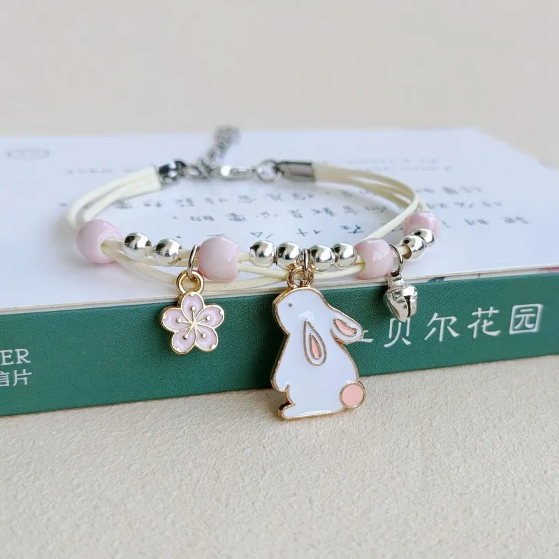 Cute Adjustable Friendship Bracelets Ceramic Beads Student BFF Flower Rabbit Paw Enamel Charm Couple Bracelet Girl Women Gift