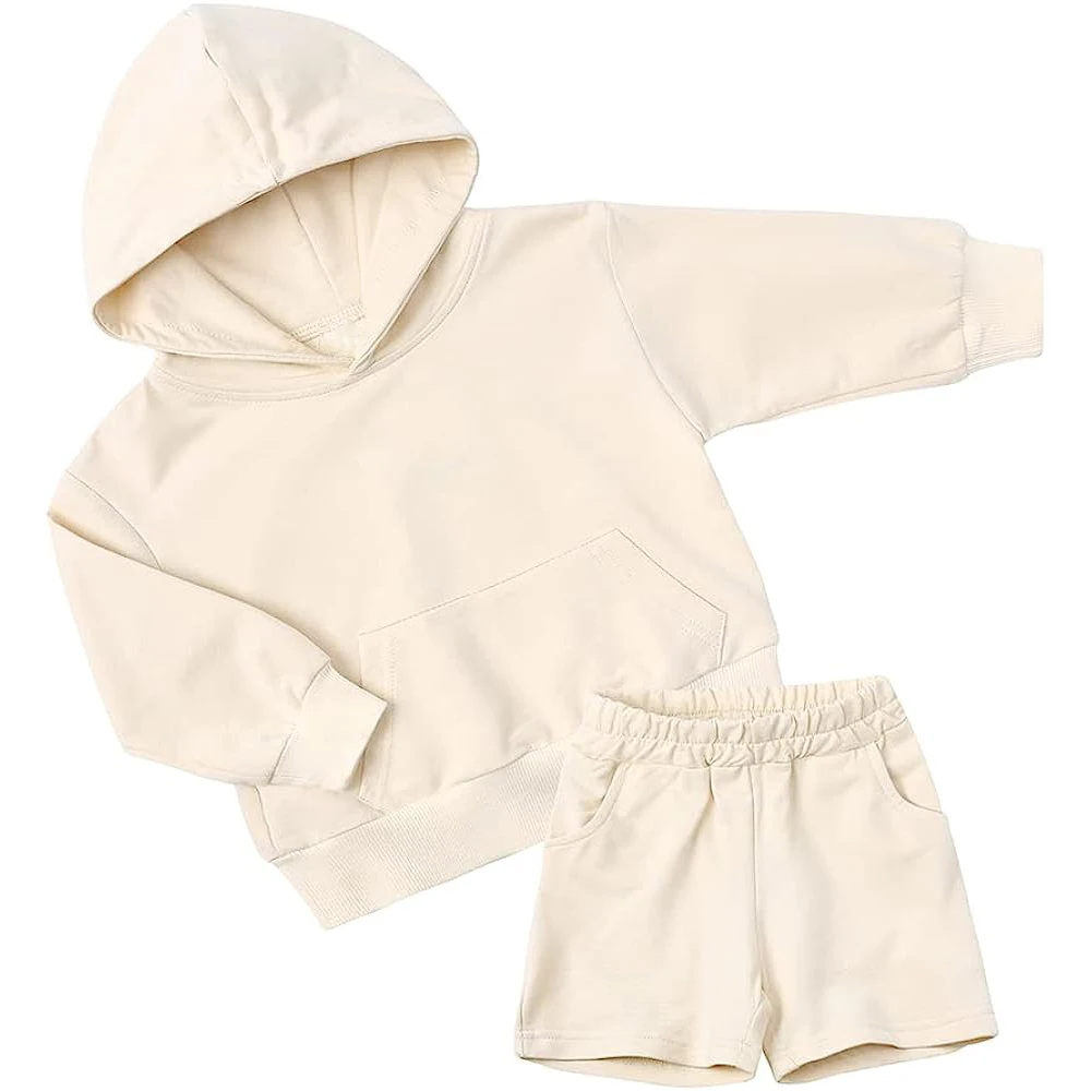 Custom Fabric OEM Boys Girls Summer Tracksuit Kids Short Sleeve Jogger Suits Sweatsuits Toddler Solid Sport Pullover + Shorts