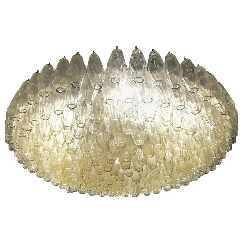 Midcentury Champagne Murano Glass Poliedri Italy Chandelier Pendant Lamp For Restaruant Salon High Hotel Ceiling Light Decor