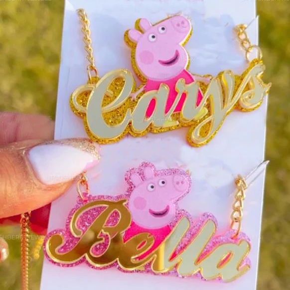 
Dropshipping Customize nameplate jewelry peppa character cartoon name necklace for kids 