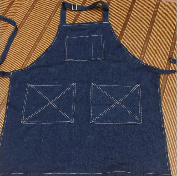 Adjustable Jeans Apron For Boys Girls With Sleeves Chef Cotton Denim Apron With 3 Pockets Kitchen Cooking Baking Denim Apron